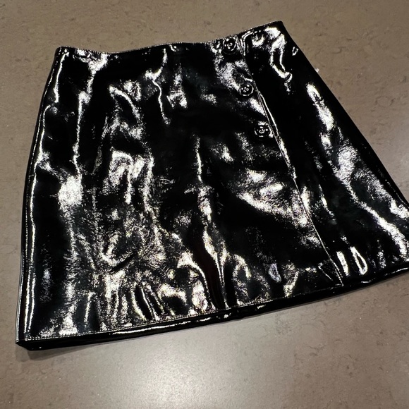 Lulu’s Black Patient Leather Faux Wrap Mini Skirt Sz S - Picture 9 of 16